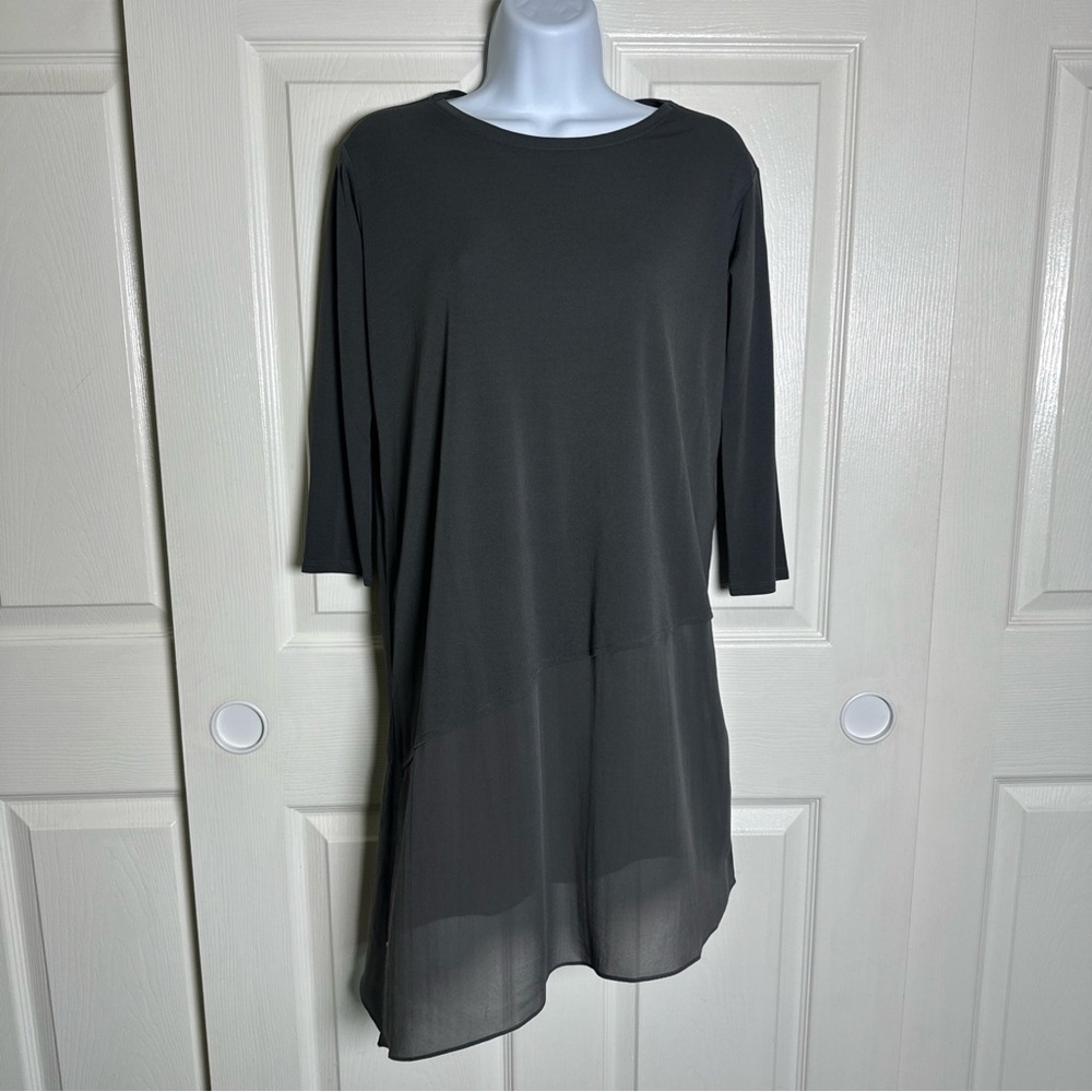 Eileen Fisher XXS 100% Silk Crepe Tunic Asymmetrical Blouse Top Long Sleeve Fall